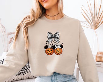 Pumpkin Cherries Sweatshirt, Mickey Fall Sweater, Minnie Fall Jumper, Halloween Pumpkin Gift, Womens Autumn Jumper, Funny Pumpkin Gift