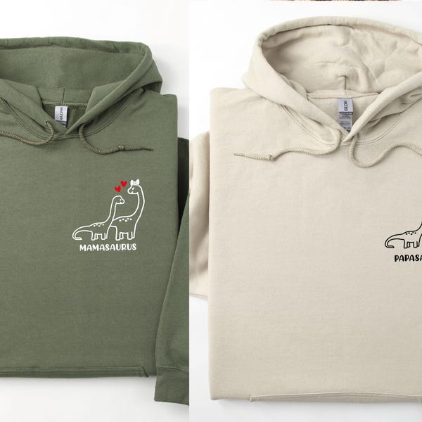 Sweat à capuche mamasaure, sweat à capuche papasaurus, sweat à capuche fête des mères, cadeau fête des pères, maman dinosaure, cadeau dinosaure papa, cadeau nouvelle maman, sweat à capuche papa vie