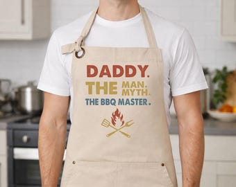Dad Bbq Master Apron, Barbeque Lover Dad Gift, Fathers Day Apron, Daddy The Man, The Myth