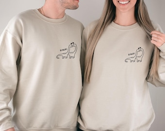 Dinosaur Couples Sweatshirt, Christmas Couple Sweater, Honeymoon Sweatshirt, Matching Couple Sweater, Valentines Day Gift, Dinosaur Birthday