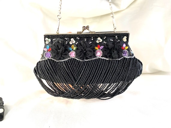 Beaded Party Clutch, Bridal Handbag, Black Evenin… - image 5