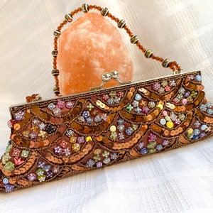 Vintage Beaded Evening Bag, Vintage Embroidery Bag, Handbag For Women, Brown Beaded Bag, Festival Purse , Brown Bag, Embroidered Purse