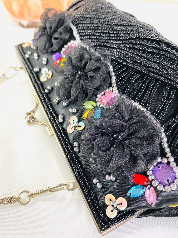 Beaded Party Clutch, Bridal Handbag, Black Evenin… - image 4