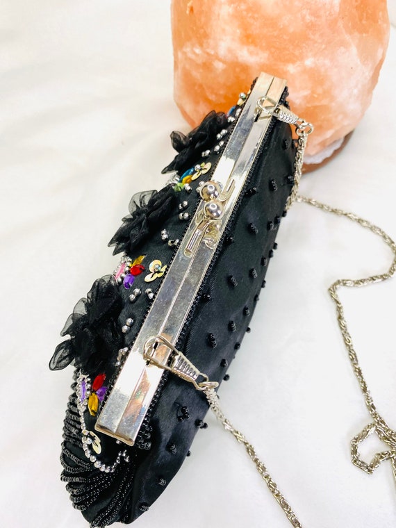 Beaded Party Clutch, Bridal Handbag, Black Evenin… - image 10