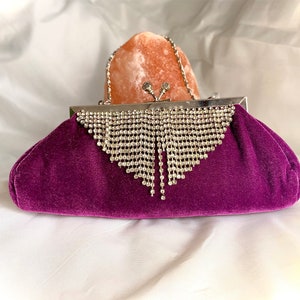 Vintage Evenin Bag, Purple Handbag, Beaded Purse, Embroidery Bag, Velvet Purse, Wrist Strap Bag, Ribbon Embroidery, Wedding Clutch, Beaded