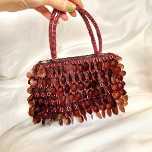 Beaded Bag For Women, Bead Bag Brown, Embroidered Bag, Holiday Handbag, Brown Clutch Bag, Cocktail Purse, Glamorous Purse, Wristlet Purse