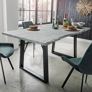 Dining table Leo 160 - 280 cm solid acacia wood with tree edge gray lacquered kitchen table solid wood table solid wood