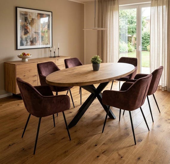 Esstisch Oval 160 / 180 / 200 / 220 / 240 cm aus Massivholz Mango Holztisch Spidergestell Schwarz Lackierte Oberfläche Ovaler Tisch