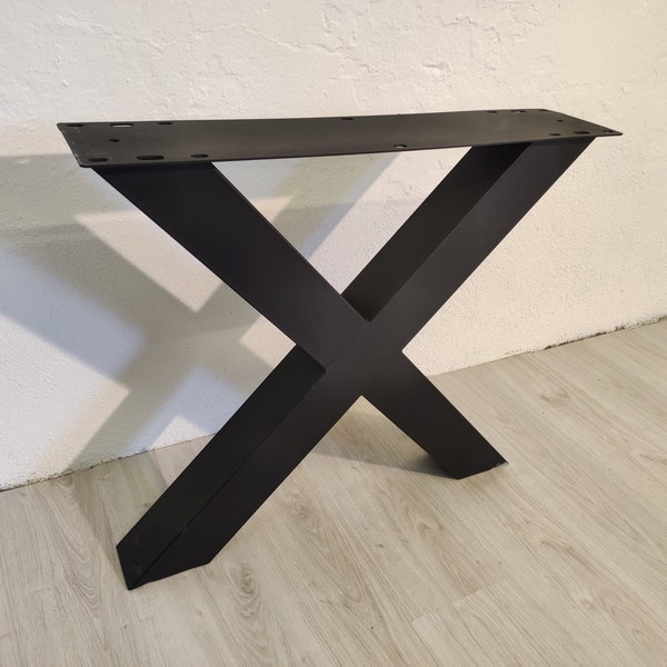 Lot de 2 pieds de table en X peints en noir mat