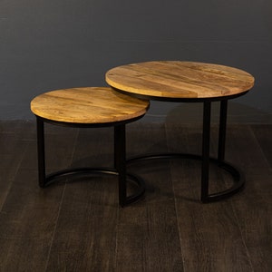 Coffee table set Ben made of solid mango wood, side table set of 2, coffee table, living room table, wood