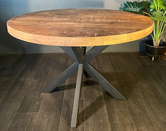 Table à manger ronde en bois de manguier, table de cuisine en bois massif de 80 à 150 cm de diamètre, table ronde