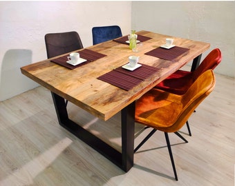 Dining table Ullrich 160-340cm made of solid wood mango solid wood kitchen table with U-frame
