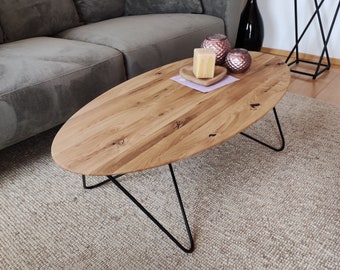 Ovaler Couchtisch Prado mit Eiche Tischplatte Massivholz 120x60 cm Wohnzimmertisch Vollholz