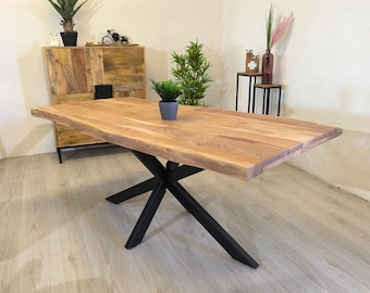 Dining table Spider 160-260cm with tree edge solid wood acacia spider frame kitchen table wooden board