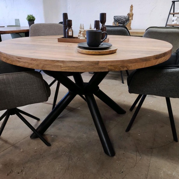 Table à manger ronde Katharina en bois de manguier