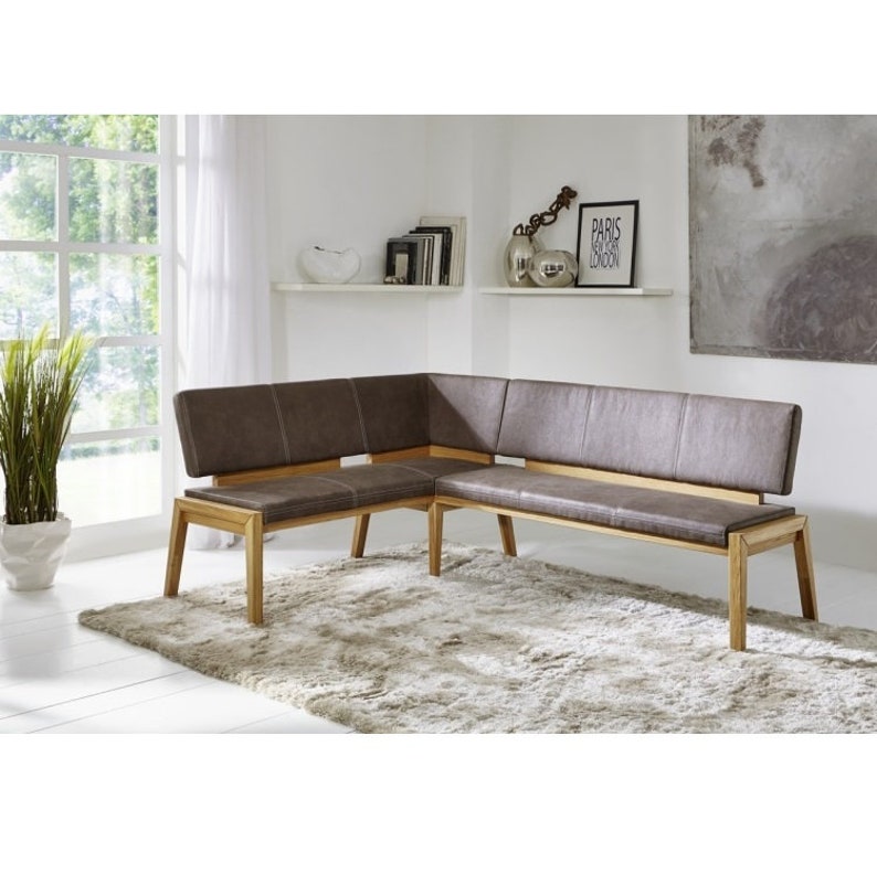 Banquette d'angle Laura 190 x 140 cm en bois massif avec coussin d'assise image 1