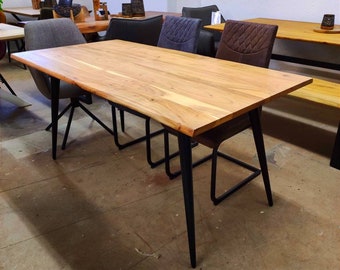 Table à manger en bois massif Hans en acacia avec bordure en arbre 140 x 90 cm 160 x 90 cm 180 x 90 cm Surface de table laquée