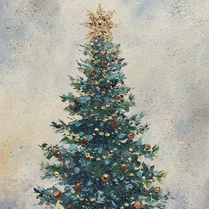 Vintage Christmas Tree Painting Winter Wonderland Original Art Cozy Holidays Wall Art Original Oil On Canvas 10 By 8 ArtbyNadiaUS
