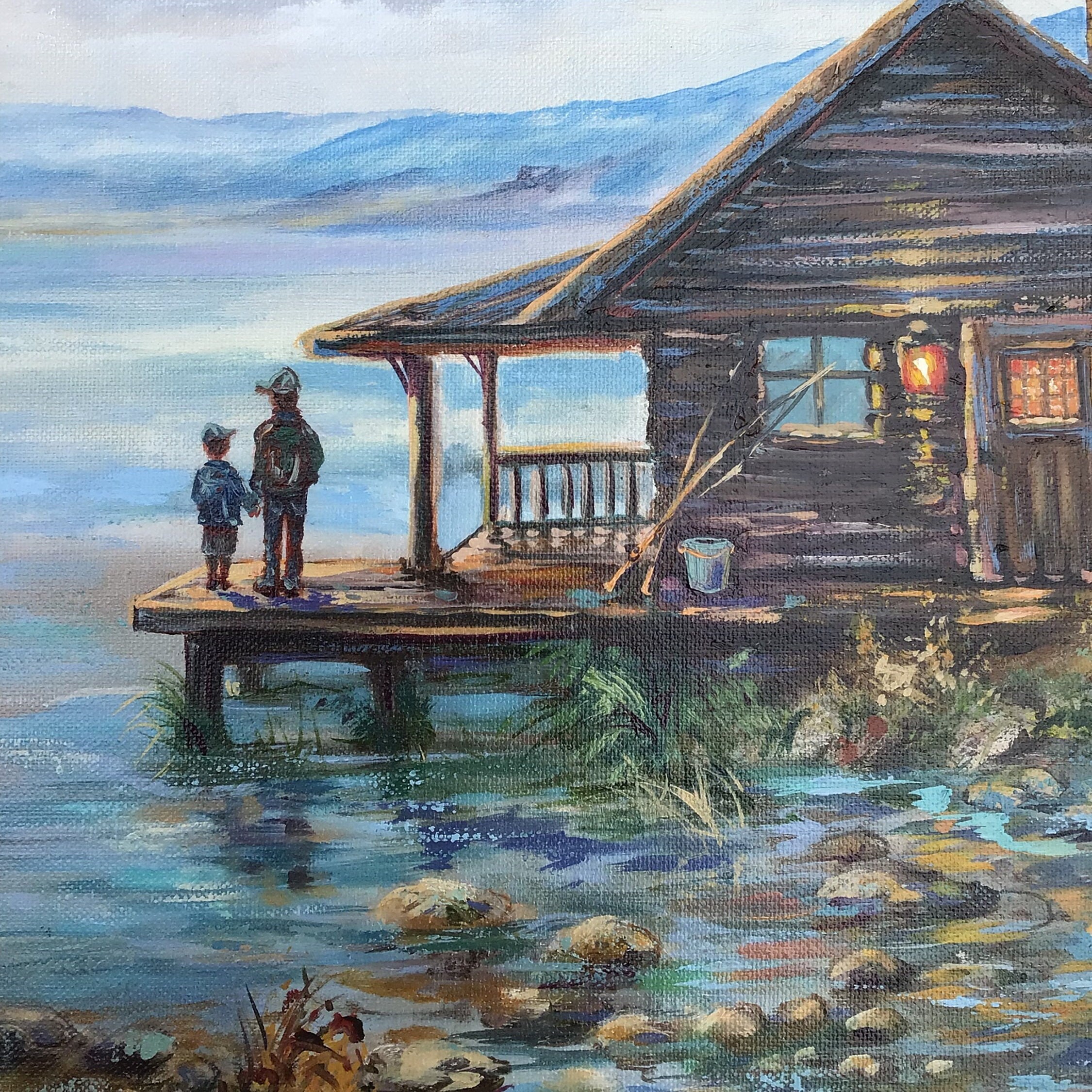 Cabin By The Lake Painting