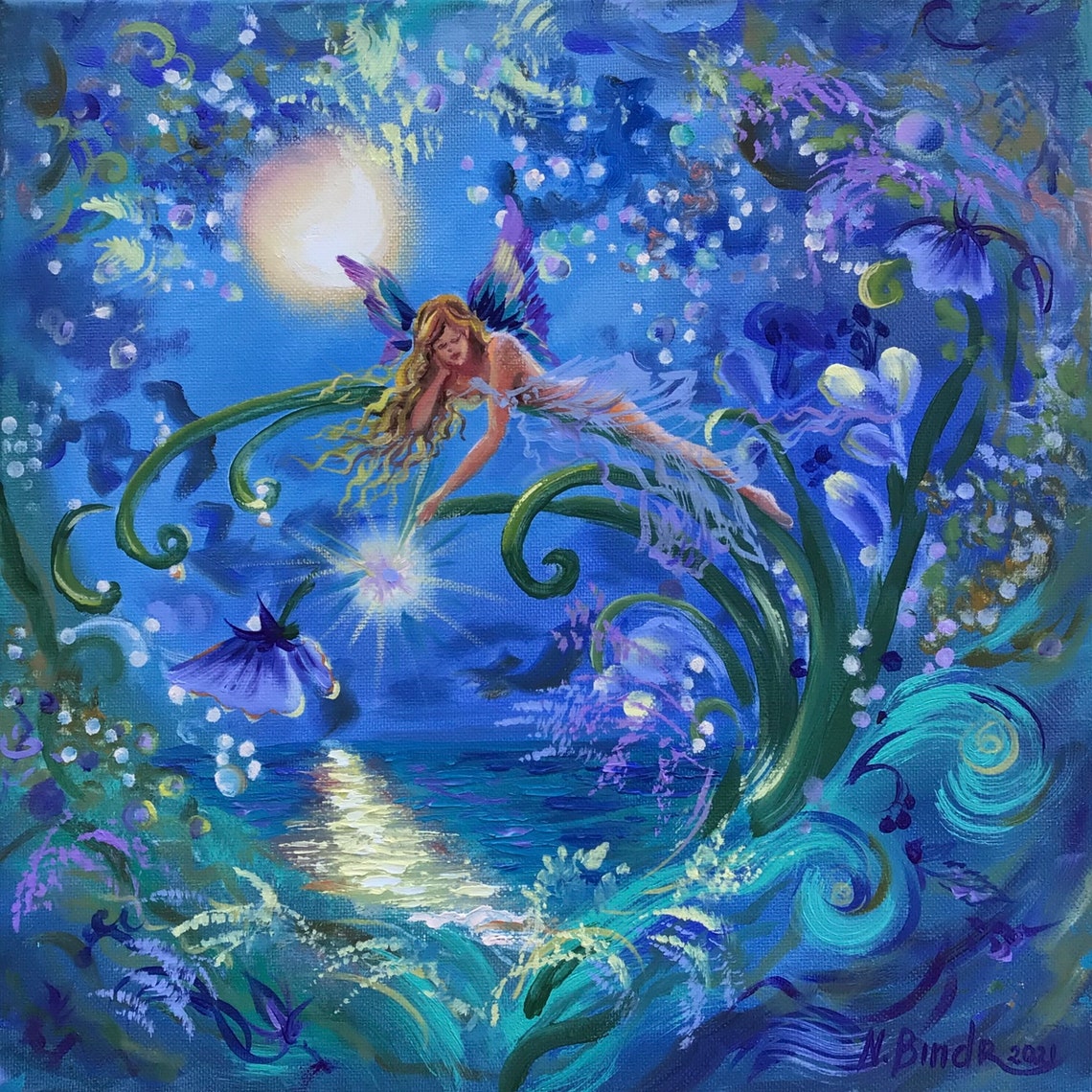 Fairy Painting Enchanted Forest Original Art Fairy Garden Art Etsy