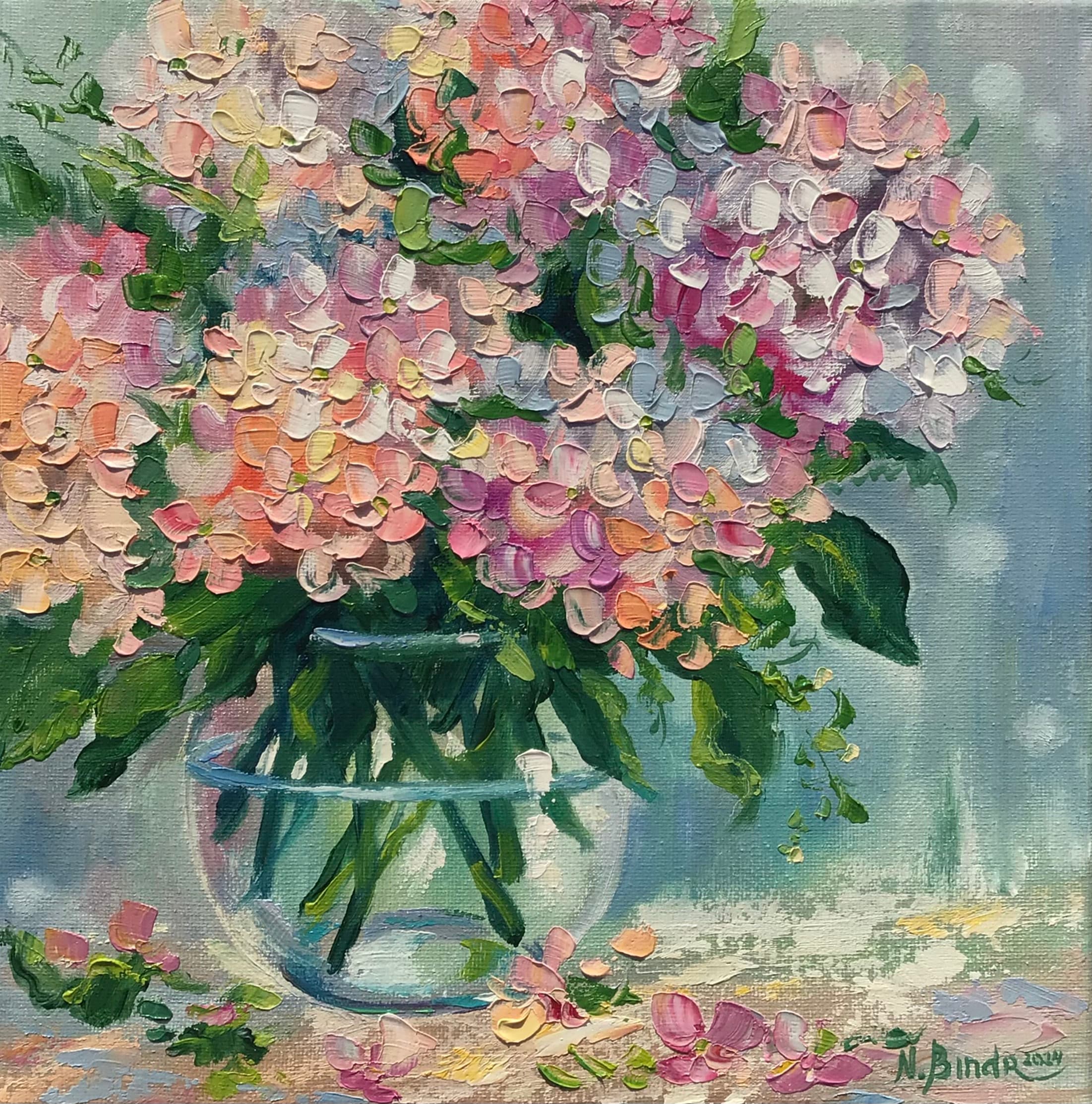 Hydrangea Painting: Pink Floral Oil Painting, Shabby Chic Art