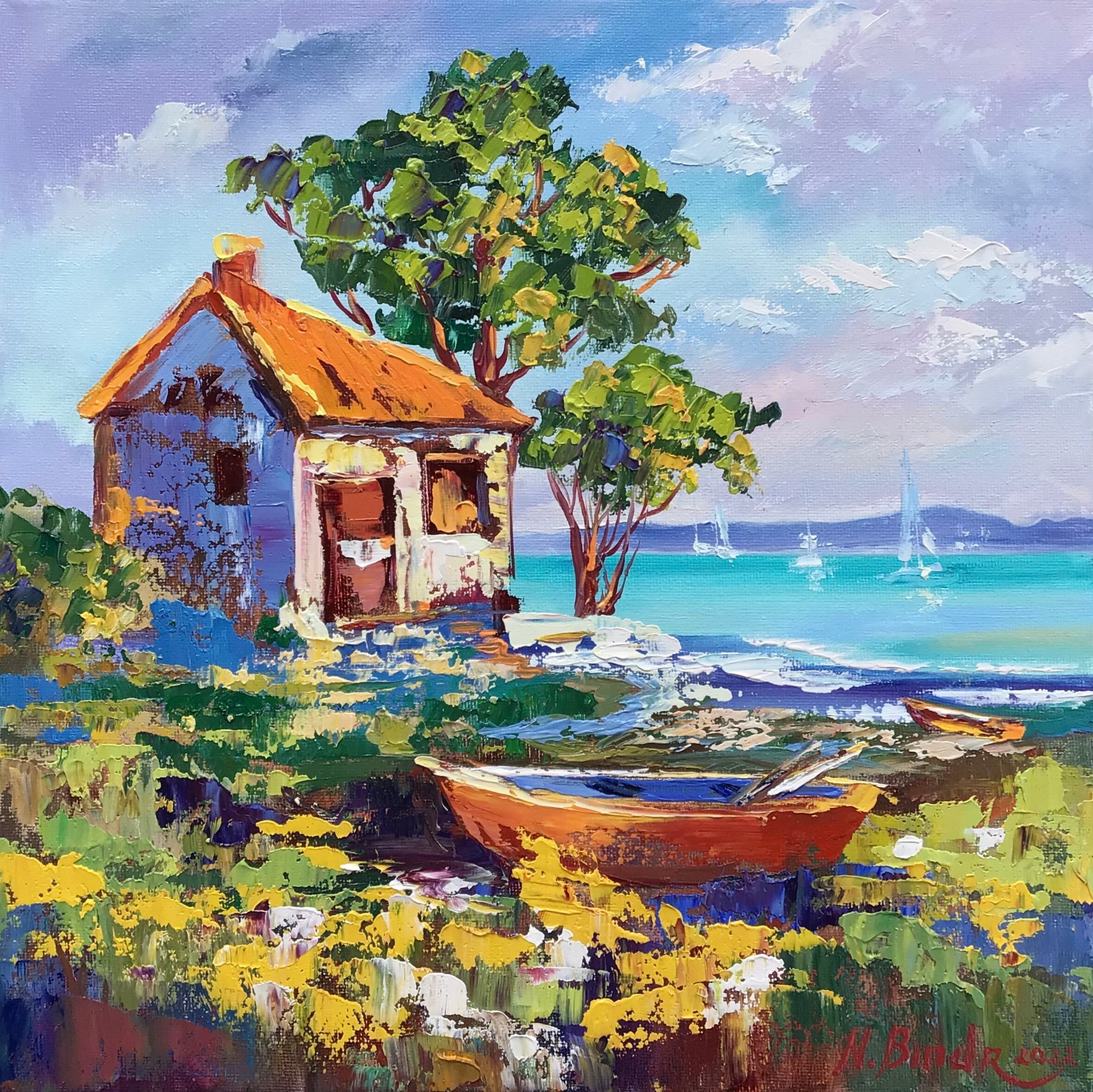 Beach House Painting Boat Original Art Nautical Wall Art Etsy