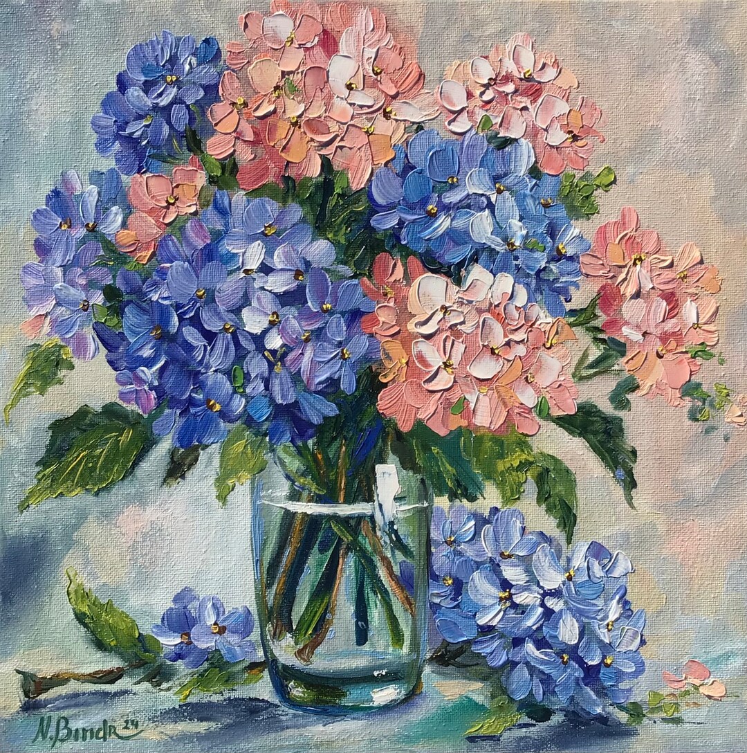 Hydrangea Flowers Painting Impasto Original Art Spring Flower Artwork ...