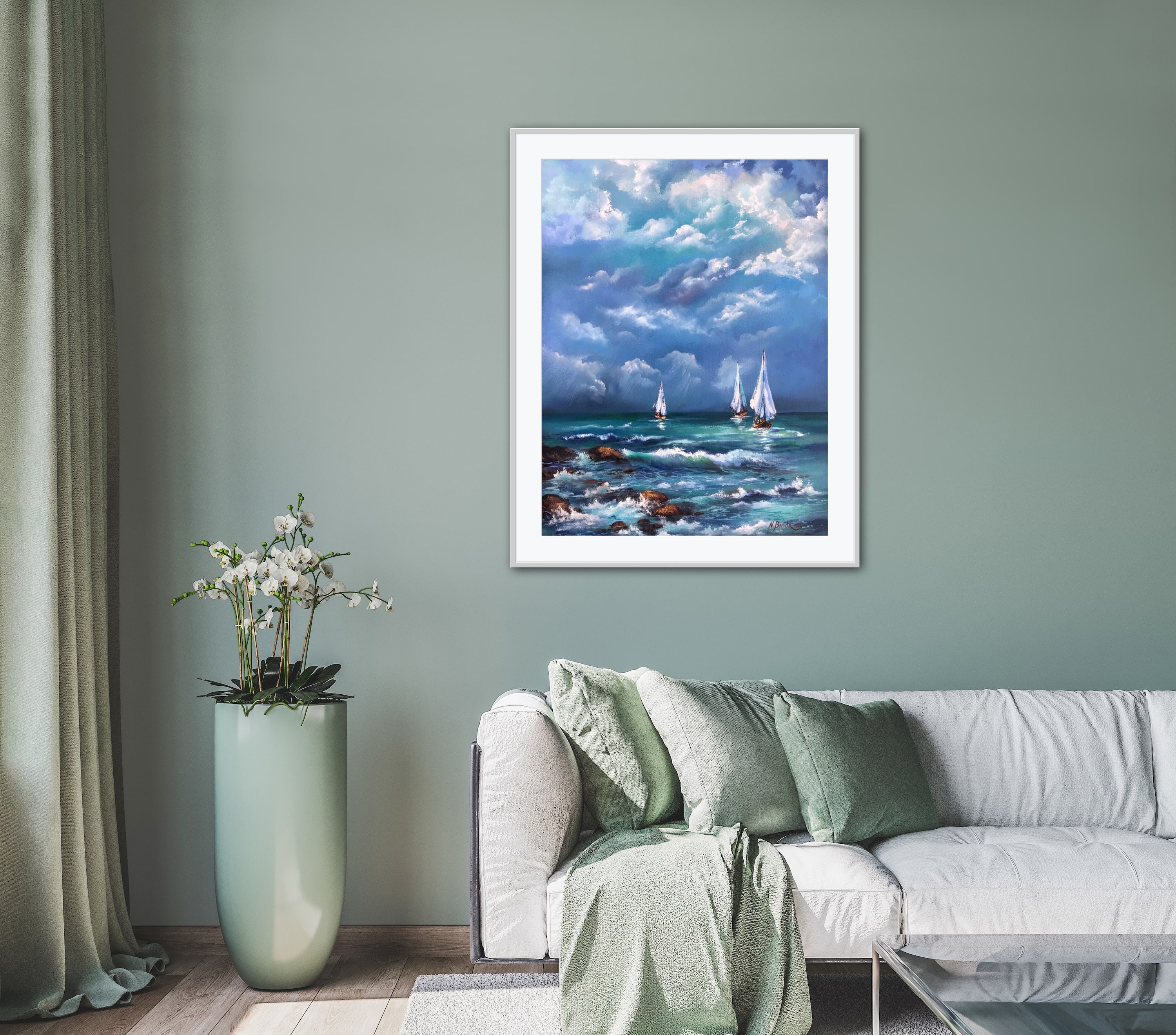 New England Shore Painting Sailboats Original Art Seascape
