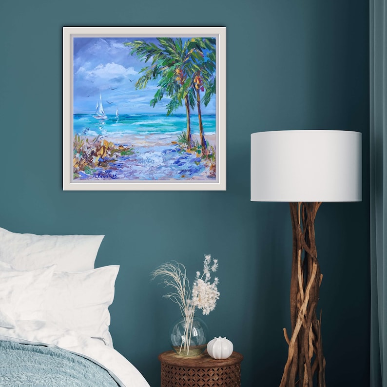 Island Painting Palm Tropical Beach Artwork Original Oil on Canvas 20 ...