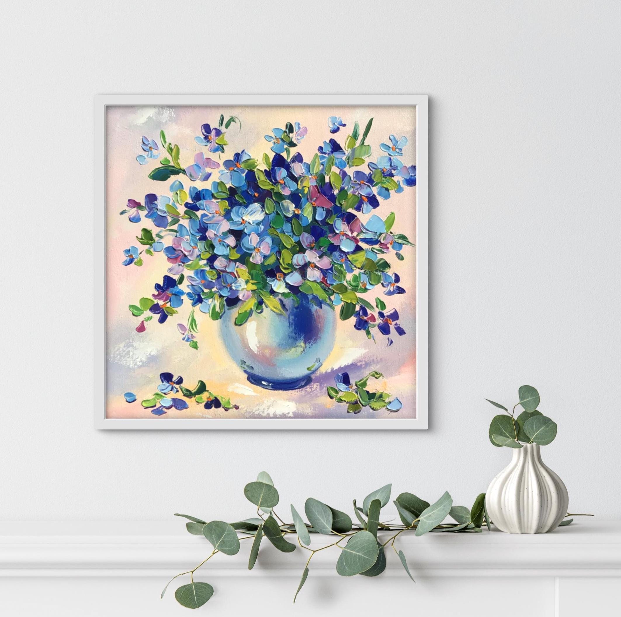 Violet Floral Impasto Painting: Original Oil on Canvas, 10x10 Art - Etsy