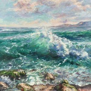 Ocean Painting Beach Original Art Nautical Painting Seagull Artwork Seascape Painting Original Oil On Canvas 18 By 14 ArtbyNadiaUS