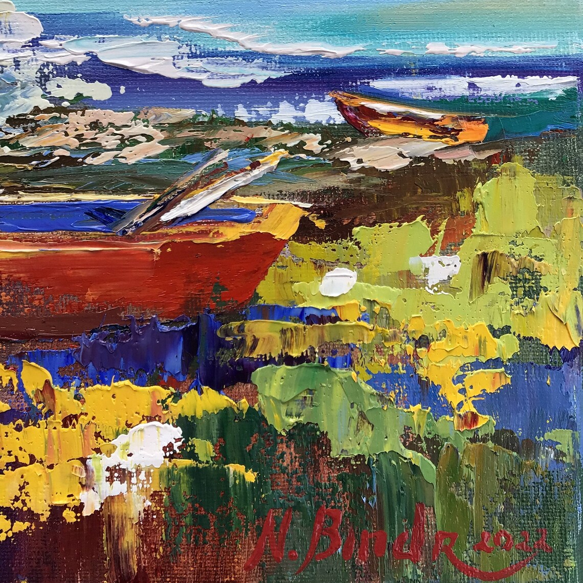 Beach House Painting Boat Original Art Nautical Wall Art Etsy