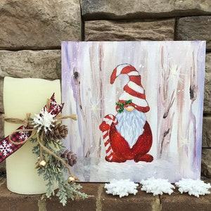 Christmas Elf Painting Santa’s Gnome Original Art Holidays Peppermint Elf Artwork Winter Oil Painting 8 By 8 ArtbyNadiaUS