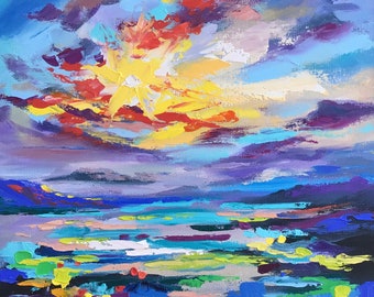 Miami Beach Painting Florida Original Art Impasto Florida Keys Sunset Artwork Seascape Painting Original Oil On Canvas 12 By 12 ArtbyNadiaUS