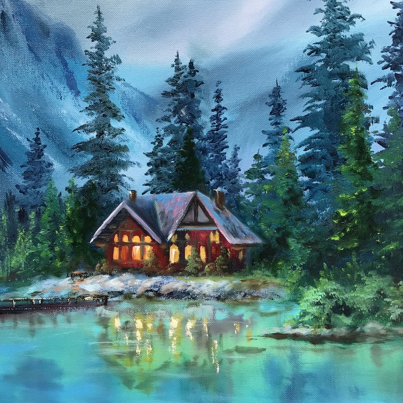 Emerald Lake Painting Canada Original Art Mountain Scenery Etsy