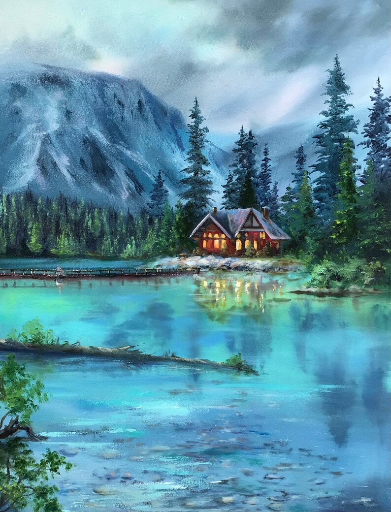 Emerald Lake Painting Canada Original Art Mountain Scenery Etsy