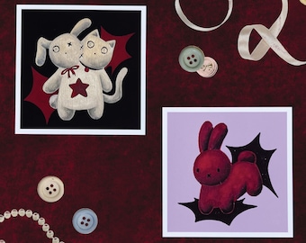 gothic bunny art print set (2pc) | 4x4 in