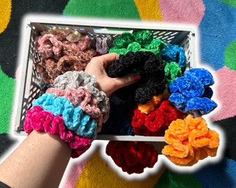Fluwelen haarelastiek | Gehaakt haarelastiek | Set van 2 in verschillende kleuren