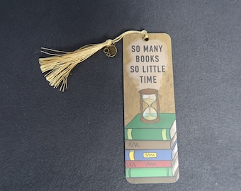 so many books, so little time | laminated bookmark (different styles, optionally with tassel and charm)