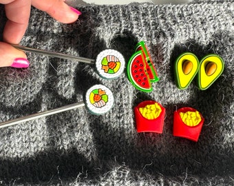 Yummy Food | Funny knitting needle stoppers in fast food shape | Stitch stopper | Set of 2