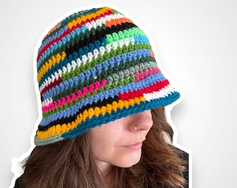 Gekke kleur vissershoed | Kleurrijke handgehaakte vissershoed | verschillende kleuren en maten mogelijk