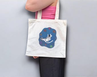Catstronaut Tote tas | Boodschappentas of projecttas van katoen - motief: kat in garenruimte