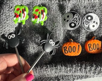 Lustige & Gruselige  Stricknadel-Stopper in Halloween Form | Maschenstopper | 2er Set