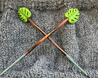 Monstera Knitting Needle Stopper | Stitch stopper | Set of 2