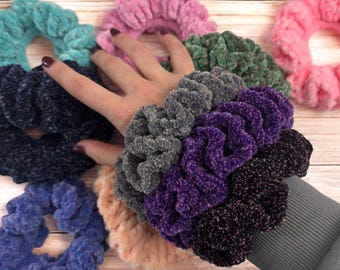 Gespikkelde scrunchies | Gespikkelde gehaakte scrunchies gemaakt van fluweelgaren | Verschillende kleuren