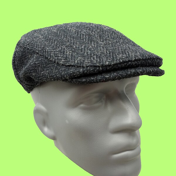 Genuine Scottish Highland Harris Tweed® Cap ZH014 in BLACK - PICK SIZE