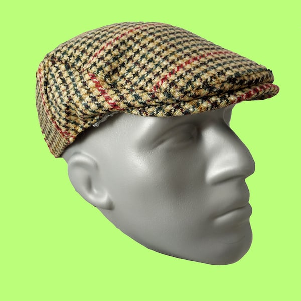 Men's Kirby Genuine British Wool Tweed Cap ZH043-2A RED/BLACK/GREEN - Pick Size