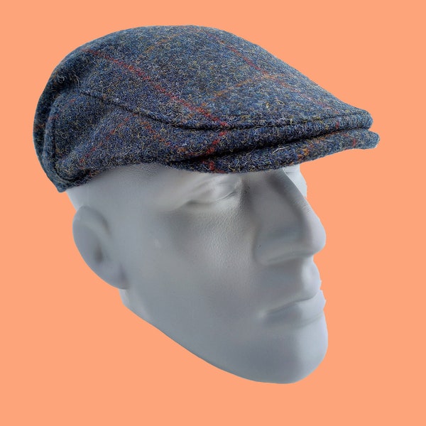 Genuine Scottish Highland Harris Tweed® Cap ZH014 in Steel Blue Check - PICK SIZE