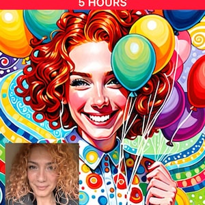 Balões retrato personalizado de foto, personagem de animação de retrato de desenho animado, retrato de família, presentes de casal, digital ou impresso