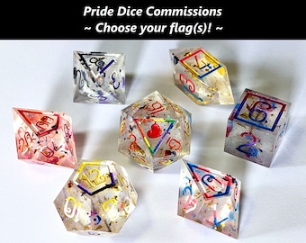 Handmade Pride Dice Commissions - TTRPG Dice, Sharp Edge Dice, DND Dice Set, Dungeons and Dragons, Pathfinder, keywords for the keyword god